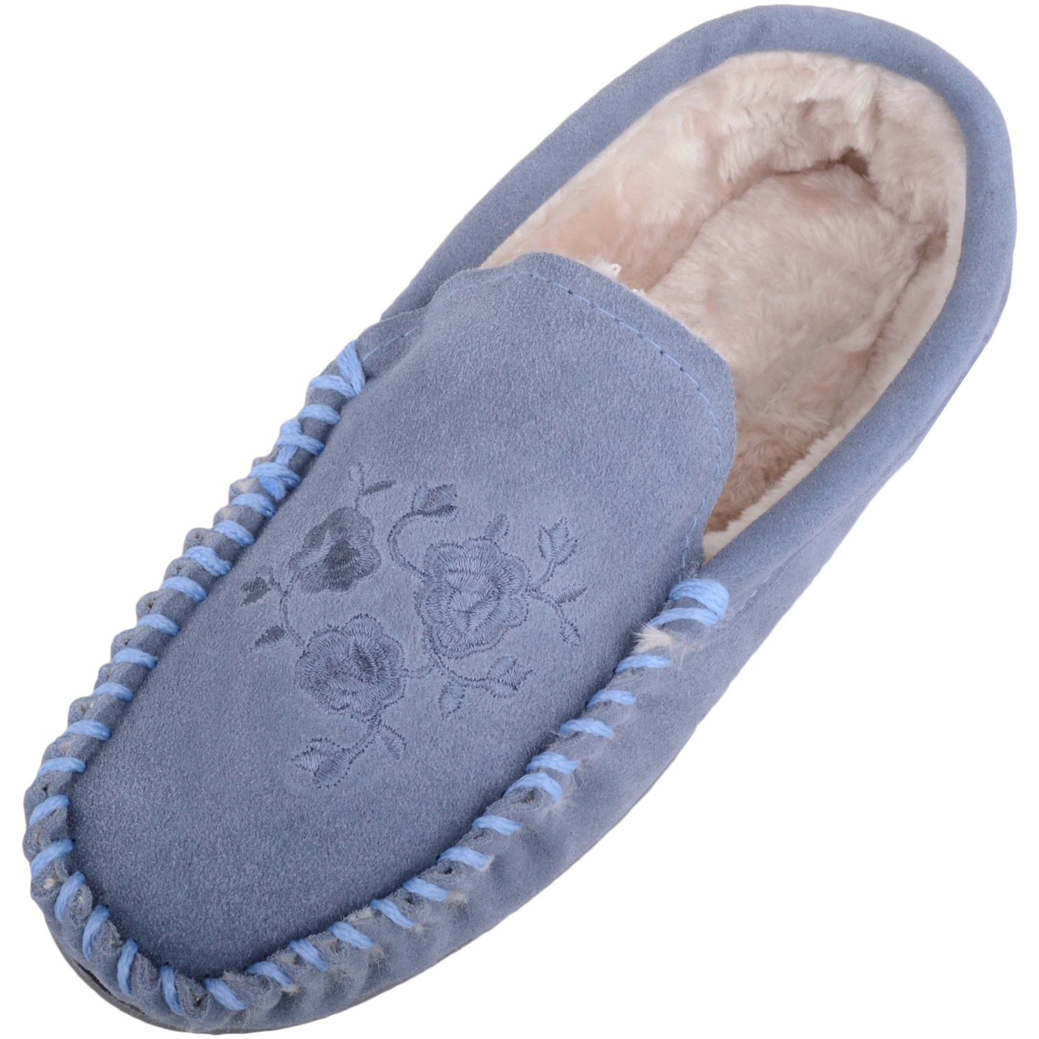 Ladies Genuine Suede Moccasin Slippers 