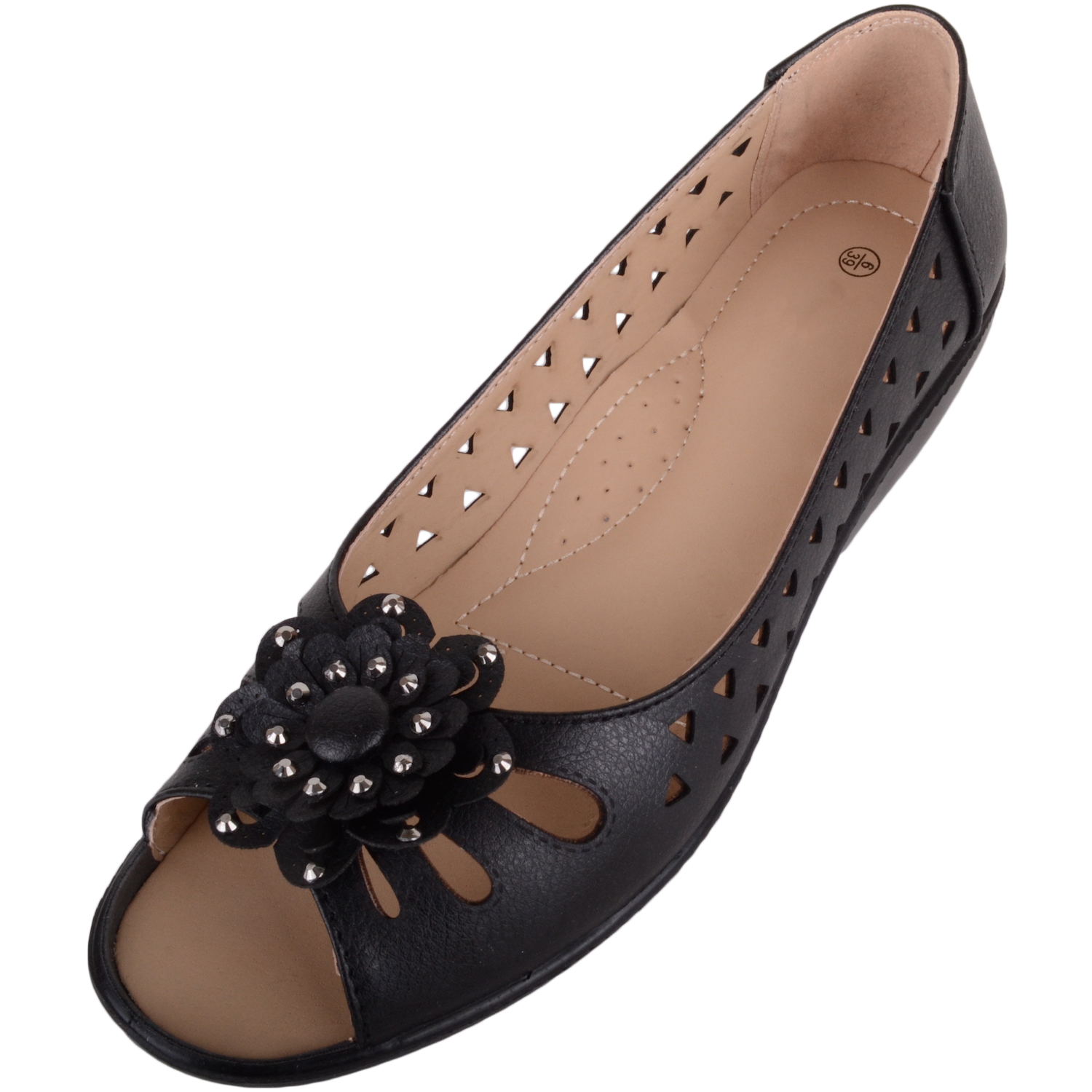 Womens Faux Leather Peep Toe Flower Sandal / Shoes - Absolute Footwear