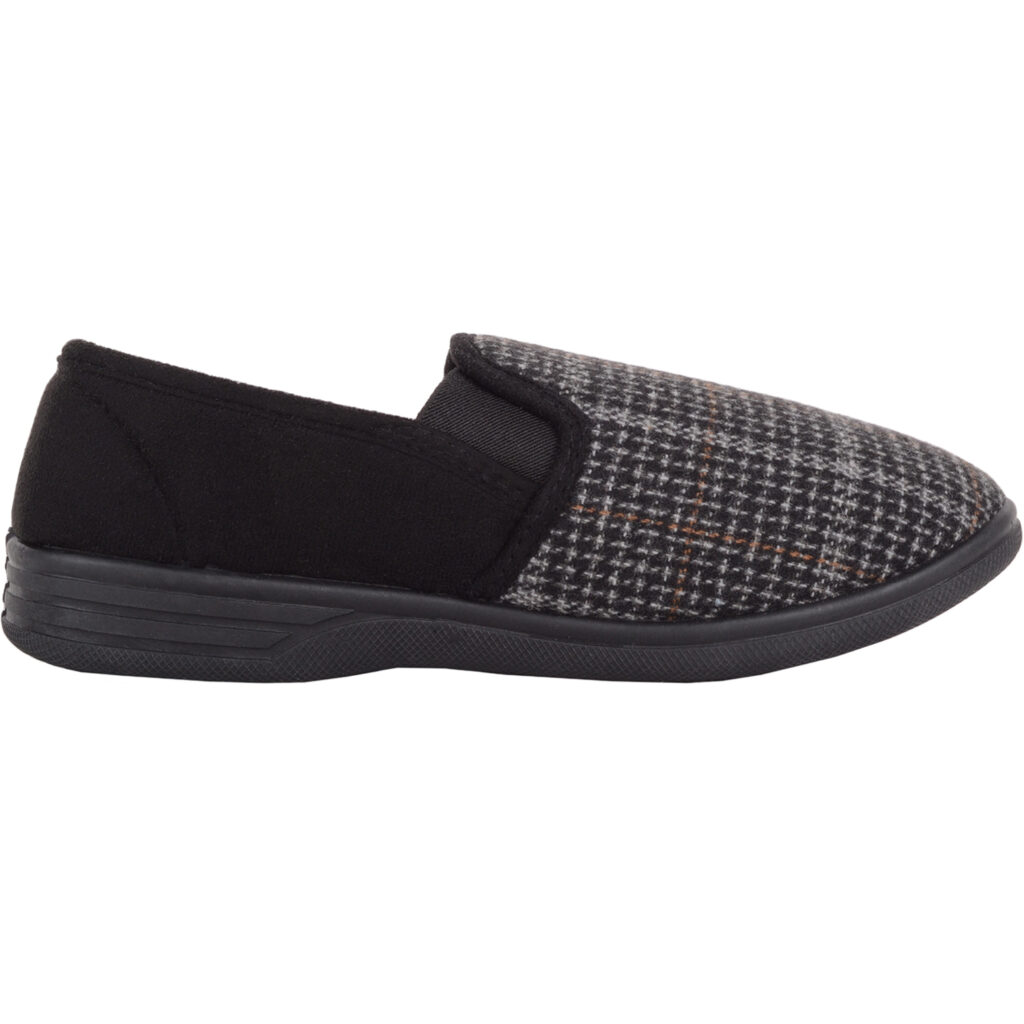 Mens Gents Easy Slip On Checked Winter Slipper with Twin Elasticated ...